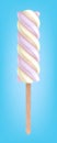 Yellow and purple spiral candy. Berry marshmallow lollipop.