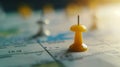 The yellow pushpin on map.AI generated image Royalty Free Stock Photo
