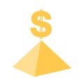 Yellow pyramid with US dollar on the top as metaphor of Ponzi scheme and pyramid scheme.