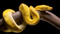 Yellow python wrapped around a branch.