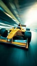 An Yellow Race Car Speeding around a Track with Intense Motion Blur Royalty Free Stock Photo