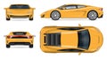 Yellow race car vector mockup. Isolated vehicle template side, front, back, top view Royalty Free Stock Photo