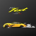 Yellow racing car and smoke illustration vector