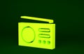 Yellow Radio with antenna icon isolated on green background. Minimalism concept. 3d illustration 3D render