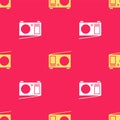 Yellow Radio with antenna icon isolated seamless pattern on red background. Vector Illustration Royalty Free Stock Photo
