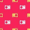 Yellow Radio with antenna icon isolated seamless pattern on red background. Vector Illustration