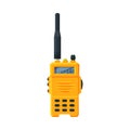 Yellow Radio Transmitter, Modern Handheld Portable Radio Device with Screen and Antenna Flat Vector Illustration