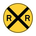 Yellow rail road crossing road sign Royalty Free Stock Photo