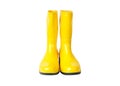 Yellow rain boots isolated on white background.