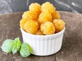 yellow raspberries in a plate Royalty Free Stock Photo