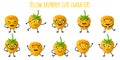 Yellow raspberry fruit cute funny cheerful characters with different poses and emotions