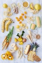Yellow raw and organic foods Royalty Free Stock Photo