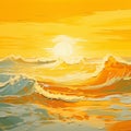 Yellow Realism Seascape Abstract: Lively Waves At Sunrise Royalty Free Stock Photo