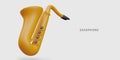 Yellow realistic saxophone. Cartoon style concept. Classical wind musical instrument