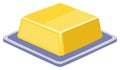 A yellow rectangular block of butter sits on a purple and gray tray in an isometric view illustration Royalty Free Stock Photo
