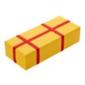 Yellow Rectangular Gift Box with Red Ribbon on White Background present package Royalty Free Stock Photo