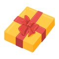 A Yellow Rectangular Gift Box With A Red Ribbon Royalty Free Stock Photo