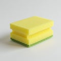 Yellow rectangular sponge with a green scrubbing layer on the bottom, suitable for cleaning. Royalty Free Stock Photo