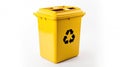 A Yellow recycle bin with recycle symbol isolated on white background. Generative Ai Royalty Free Stock Photo