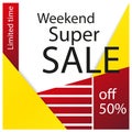 Yellow red abstract background. Weekend super Sale banner template design. Big sale special offer. Special offer banner for poster