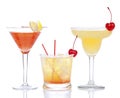 Yellow red alcohol margarita martini cocktails composition Royalty Free Stock Photo
