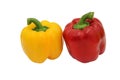 Yellow and red bell peppers on a white background, essential food ingredients