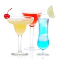 Yellow red blue alcohol margarita martini cocktails Royalty Free Stock Photo