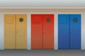 Yellow, red and blue exterior metal door and wall with grungy texture Royalty Free Stock Photo