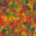 Yellow, red, blue and green colored random spots, round splashes. Abstract seamless pattern