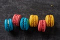 Yellow, red and blue macaroon Royalty Free Stock Photo