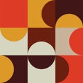 Yellow, red and brown retro shapes on multicoloured background