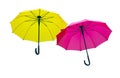 Yellow and red color umbrellas on white background