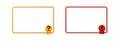 Yellow and red frame with exclamation and question marks.
