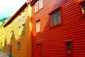 Yellow and red houses in Bryggen, Bergen, Norway Royalty Free Stock Photo