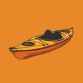 A yellow and red kayak is sitting on a yellow background