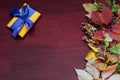 Yellow and red leaves autumn background postcard Royalty Free Stock Photo