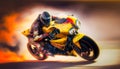 yellow red motorcycle accelerates fast and drags image generative AI