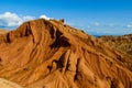 Yellow and red mountain in Asia at rock formation erosion valley Royalty Free Stock Photo