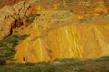 Yellow and red mountain rock formation valley fairy tale canyon in Kirgyzstan Royalty Free Stock Photo