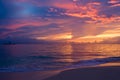 Yellow red pink blue sunset on the ocean Royalty Free Stock Photo