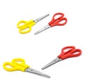 Yellow and red plastic scissors isolated on white. Royalty Free Stock Photo