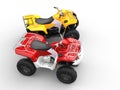 Yellow and red quad bikes - top side view Royalty Free Stock Photo