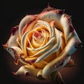 a yellow and red rose with a black background in the background is a black background with a white rose