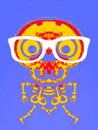 Yellow and red skull and bone with glasses