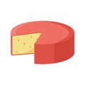 Yellow and Red Sliced Head of Cheese Isolated Icon on White Background. Colorful dairy product vector illustration. Flat