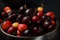 Yellow and red sweet cherries. Fresh ripe sour cherries. Royalty Free Stock Photo