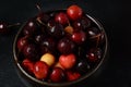 Yellow and red sweet cherries. Fresh ripe sour cherries. Royalty Free Stock Photo
