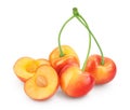 Yellow-red sweet cherry isolated on white background with clipping path and full depth of field Royalty Free Stock Photo