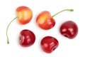 Yellow-red sweet cherry isolated on white background with clipping path . Top view. Flat lay Royalty Free Stock Photo