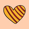 Yellow red textile heart knitted vector illustration element hand drawn in cartoon style